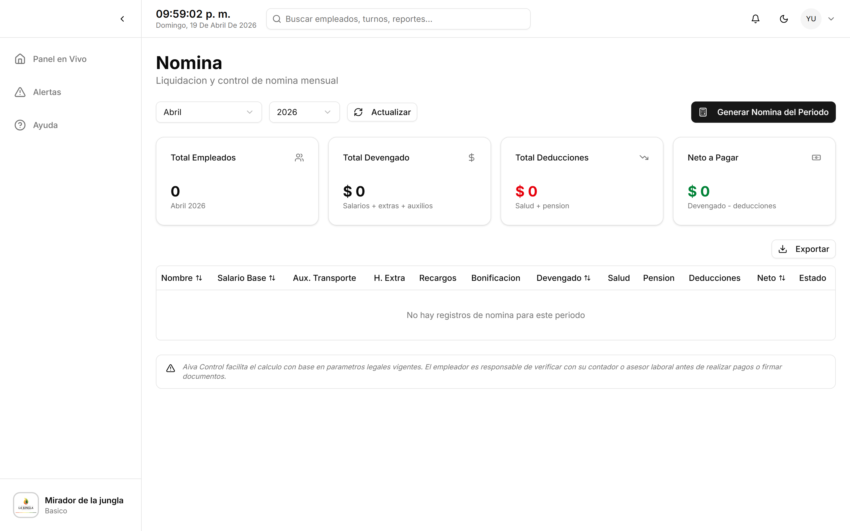 Módulo de nómina colombiana en Aiva Control — SMMLV, prestaciones y liquidaciones